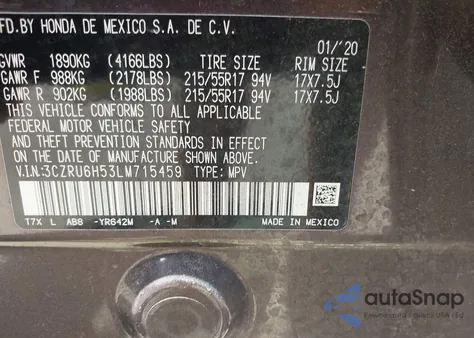 2020 Honda Hr-V Awd Ex z USA, uszkodzony, nr VIN 3CZRU6H53LM715459